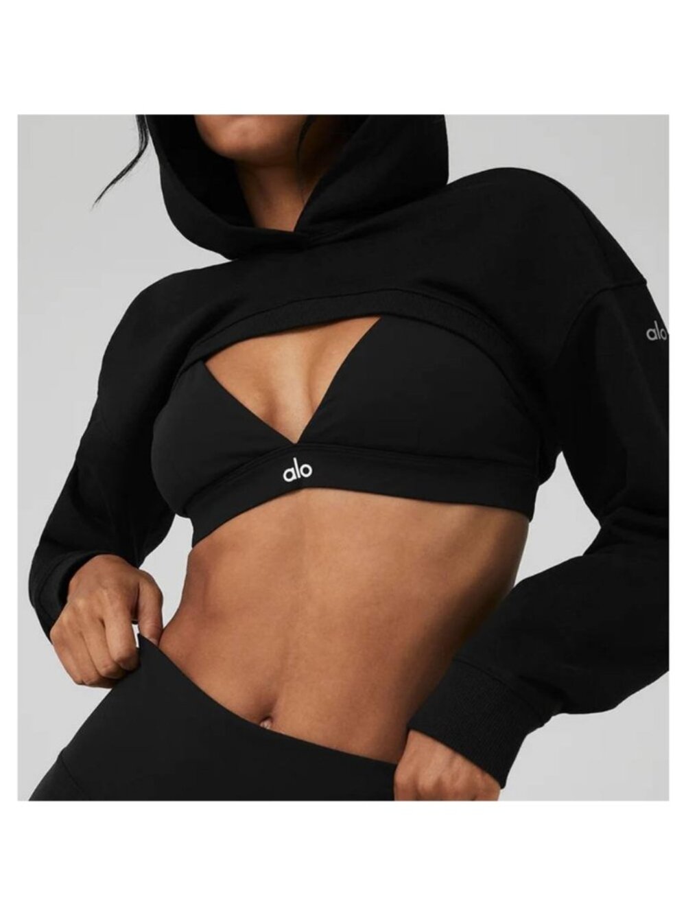 Alo Yoga Cropped Shrug It Off Hoodie Medium Black